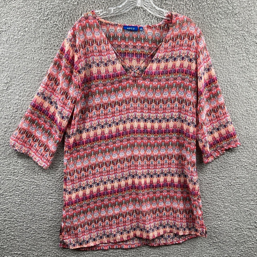 Womens Boho Tunic Peasant Blouse M Abstract Geometric Indie Lightweight Everyday